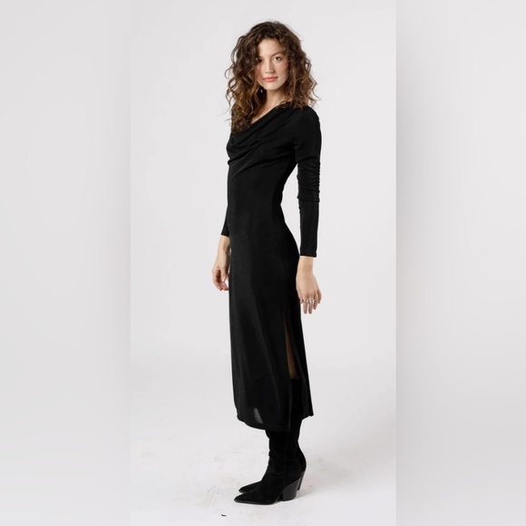 ANNABELLE BLACK COWL NECK MIDI DRESS - Picture 3 of 5